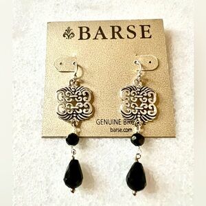 Barse Bronze Silver Plated Black Onyx Teardrop Earrings